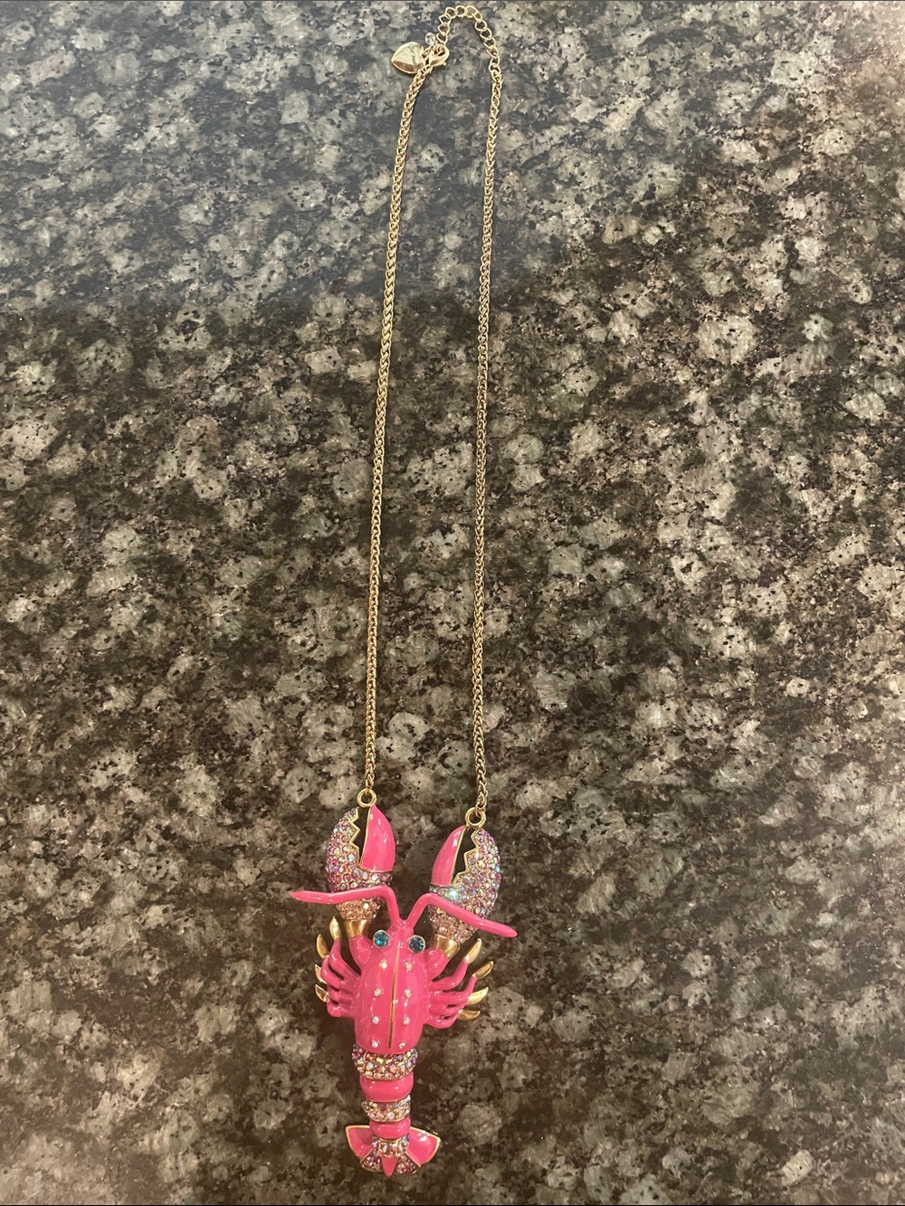 Betsey Johnson Pink Enamel Lobster Pendant Gold Chain Necklace